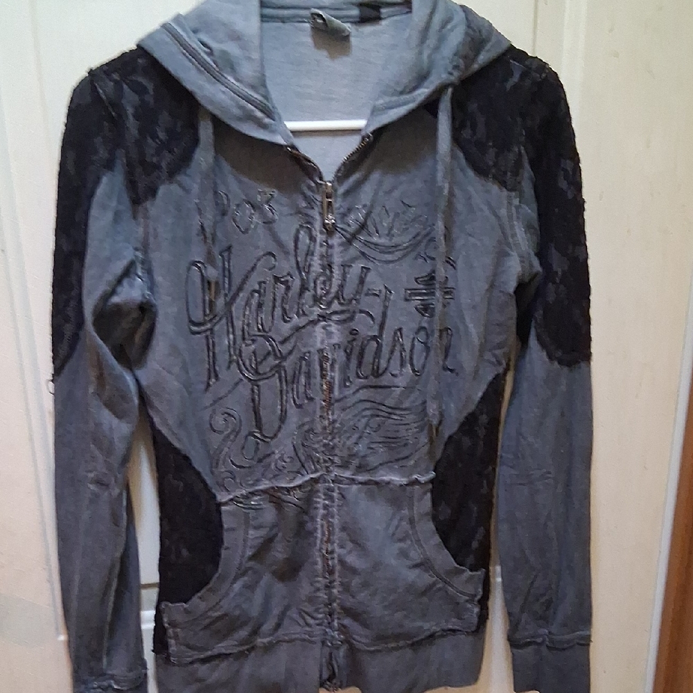 Harley-Davidson Women's Black and Gray Hoodie Jacket